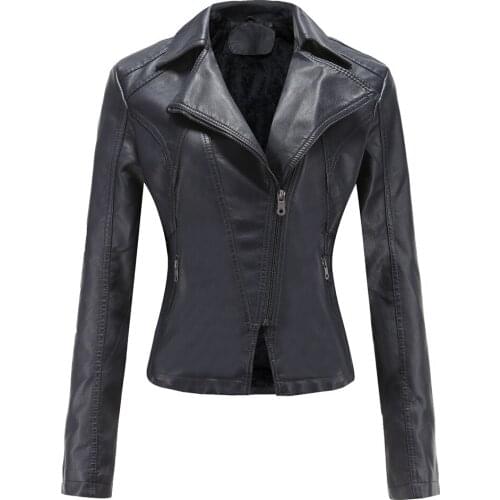 New Women Autumn Winter Faux Soft Leather Jackets Coats Lady Black PU Zipper Epaule Motorcycle Streetwear