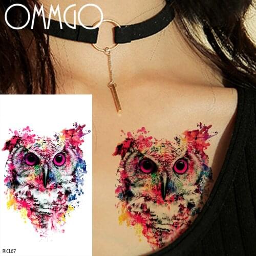 OMMGO Watercolor Owl Temporary Tattoos For Women Men Fake Tatoo Stickers Waterproof Body Art Painting Arm Leg Tattoo Paper Paste