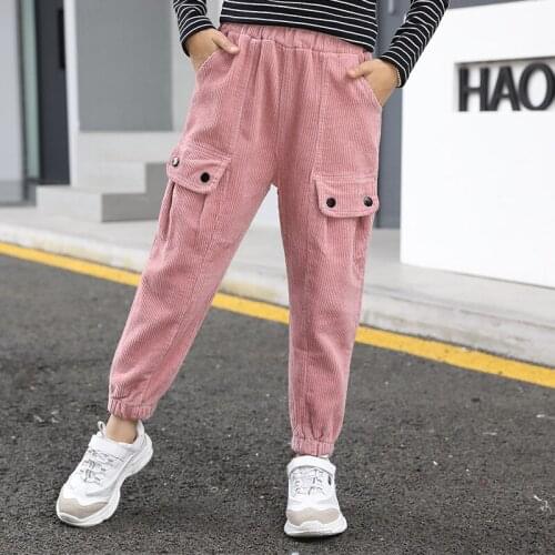 Autumn Baby Girls Trousers Thick Sweatpants Corduroy Pants Casual Elastic Waist Overalls For Girls Winter Child Wear Pantalones