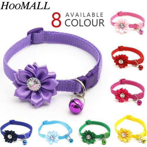 Dog Accessories Pet Puppy Cat Collar Printed Collar Flower Bell Crystal Dog Cat CollarEasy Wear Buckle Lovely Small Dogs Collars
