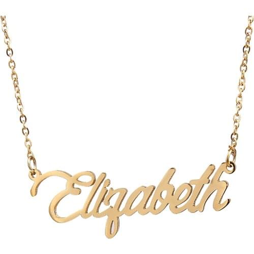 Elizabeth Name Necklace Personalised Stainless Steel Women Choker 18k Gold Plated Alphabet Letter Pendant Jewelry Friends Gift
