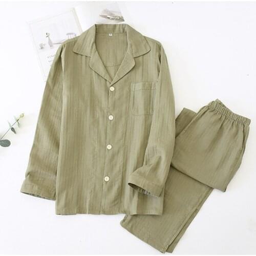 100% Cotton Mens Pajamas Set Simple Style Full Sleeve Long Button Shirt Pants Casual Man Home Sleepwear Big Size kPaCotAkoWka