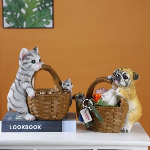 Resin Cats and Dogs Storage Decorations Living Room Desktop Creative Home Decorations Personality Decorations Cartoon Animals