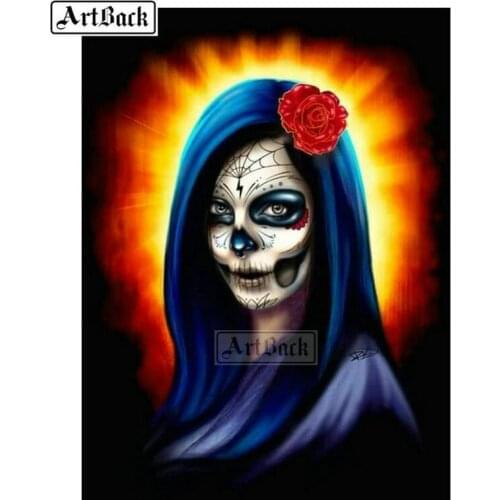 Full square round drill diamond painting skull woman pattern 3d rhinestone mosaic cross stitch home decoration painting