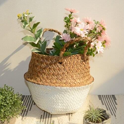 Folding Seagrass Basket laundry basket wicker bag Storage Basket Rattan Flower Pot Woven Garden Planter panier osier Kids Toys