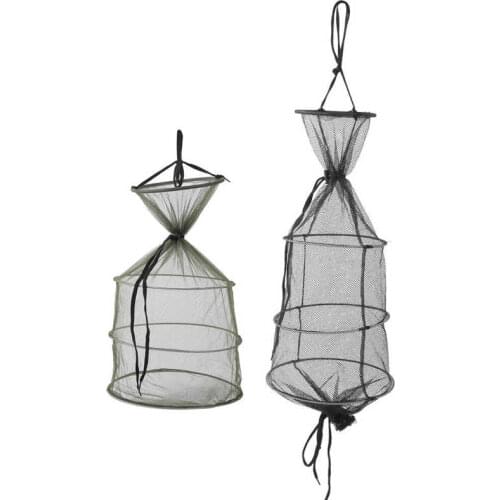 2Pcs Foldable Fishing Cage Floating Fishing Basket Mesh Hole Fish Bag to Keep Fish Alive Folded