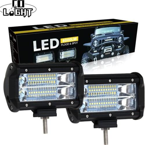 CO LIGHT 5 inch Led Work Light Bar 12V 72W 144W Spot Flood 24V 6000K Led Bar for SUV Offroad ATV Lada Driving Lights Car Styling