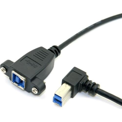 90 Degree right angled USB3.0 B male to female extension cable with Panel Mount screw black color 50cm