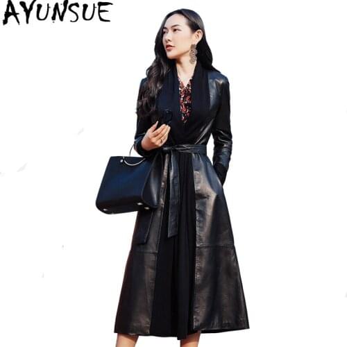 AYUNSUE 2020 Real Leather Jacket Autumn Winter Jacket Women Genuine Sheepskin Coat Female Streetwear Long Windbreaker XS17A88-01