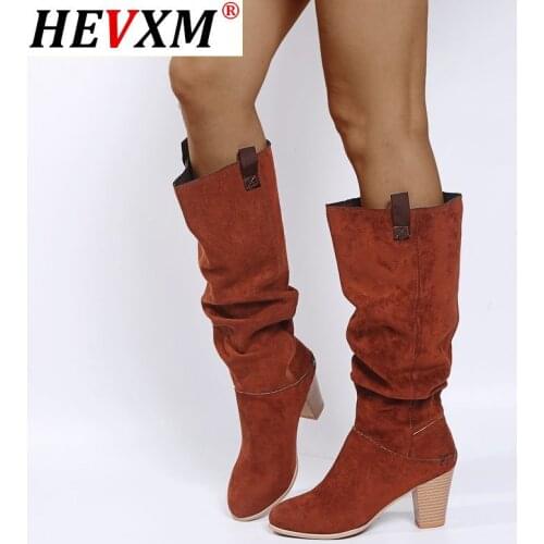 Women Faux Suede Over The Knee High Slouchy Boots Pointy Toe Chunky Heel Slouch Long Boots Ladies Winter Heeled Shoes