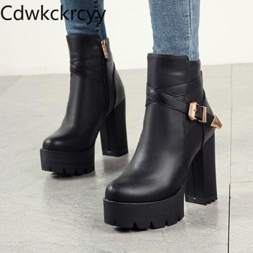 Winter The New fashion Round head Thick with 11CM Martin boots black Sexy Plus velvet Keep warm High heel Women boots size 34-43