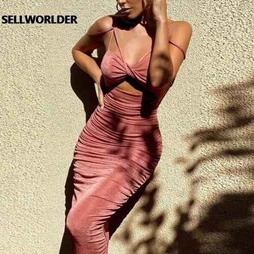 Women Hollow Out Sexy New V-neck Backless Bodycon Midi Dress 2021 Women Summer Dress Office Ladies Female Vestidos