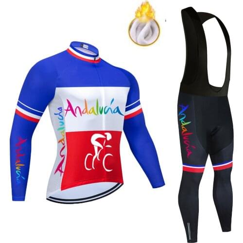 Winter Thermal Fleece Team Cycling Jersey Andalucia Set 2021 Bike Cycling Suit Bicycle Cycling Clothing Ropa Ciclismo 20D Pad
