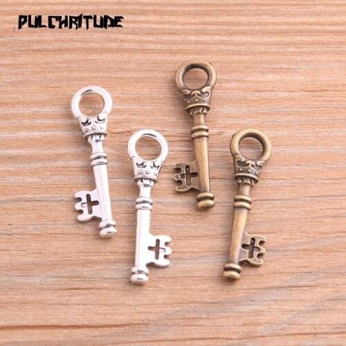 10pcs 10*32mm Two Color Small Scepte Key Charms Pendants Handmade Decoration Vintage For DIY Jewelry Making Findings