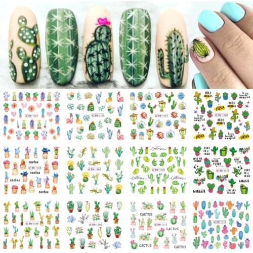 12 Designs Nail Art Stickers Sliders Cactus Abstract Woman Polish Foil Nail Wraps Water Transfer Decals Set NFBN1261-1272