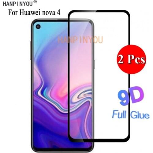 2 Pcs/Lot For Huawei nova 4 nova4 6.4" 9D Full Glue Full Cover Screen Protector Hard Tempered Glass Protective Film Guard