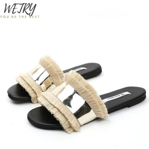 2020 Women Slippers Fashion Metal Bling Fur Slides Flat Flip Flops Summer Winter Outside Home Slipper Cozy Ladies Shoes