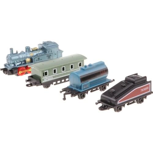 4-part Blue Mini Steam Train Set, 1 Locomotive And 3 Railway Wagons