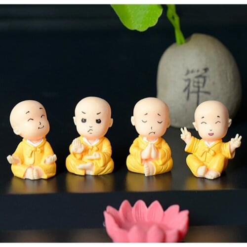 8PCS Small Monk DIY Resin Crafts Ornaments Micro Landscape Ornament Monk Lotus Resin Ornament Car Interior Display