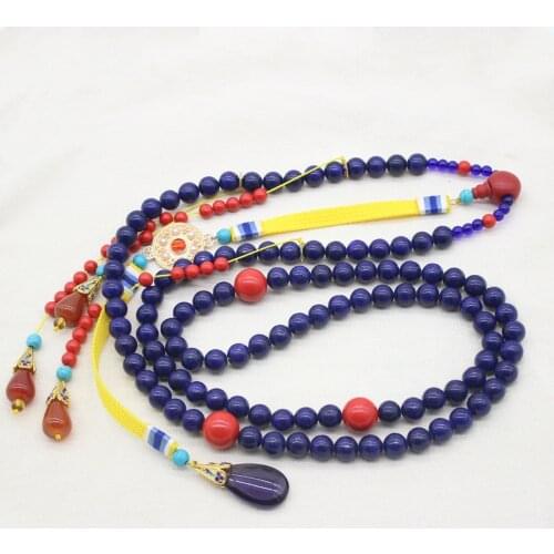 Hanfu Clothing Accessory Qing Dynasty Emperor Empress Official Court Necklace Chao Zhu Natural Stone Buddha 108pcs Beads 12mmD