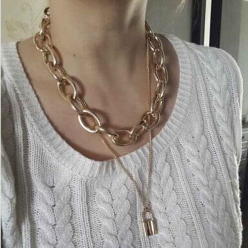 Punk Personality Metal Lock Necklace Fashion Lady Beach Party Jewelry Party Gold Chain Long Initial Statement Necklace Wholesale