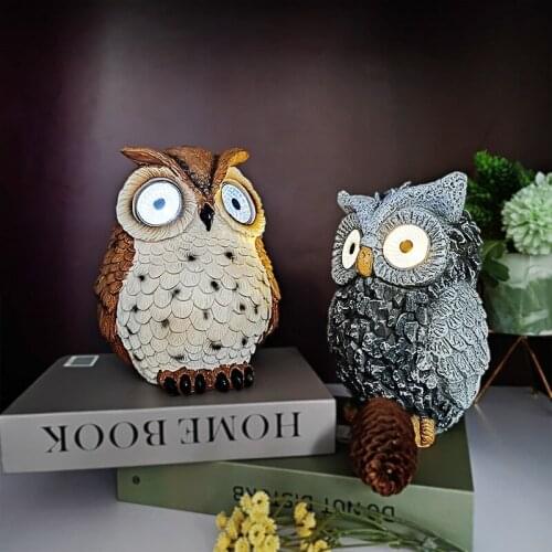 Creative resin crafts owl ornaments animal solar lights outdoor garden decorations