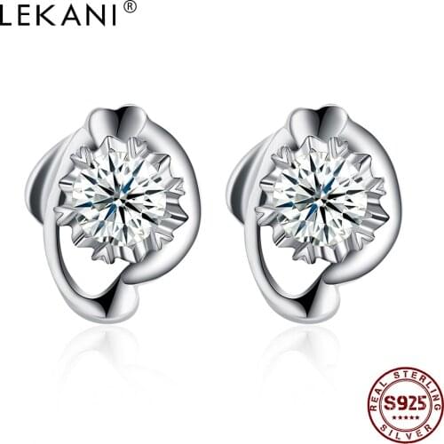 LEKANI 925 Sterling Silver Earrings Fashion Design Zircon Studs Geometric Earrings For Women 2020 Statement Anniversary Gift