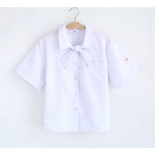 Cute Girls Japanese School Uniform Girls JK White Short Blouse Cross Rabbit Ears Tie Collar Embroidery Short Sleeve Shirt Tops