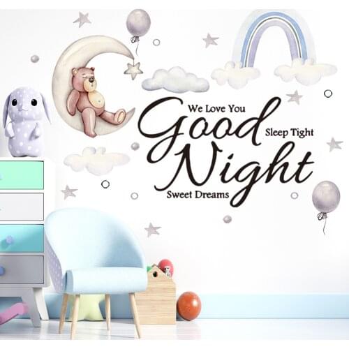 Cartoon Good night bear moon Wall Sticker home decoration kids baby room bedroom decor background wallpaper combination stickers