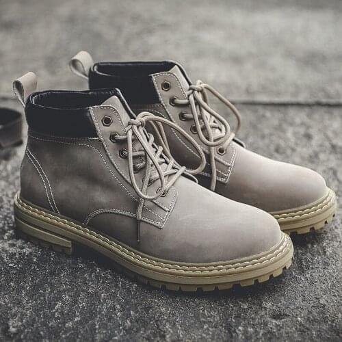 Yomior New Autumn Winter Vintage British Casual Men Shoes Real Leather Tooling Ankle Boots Round Toe Desert Boots Work Boots