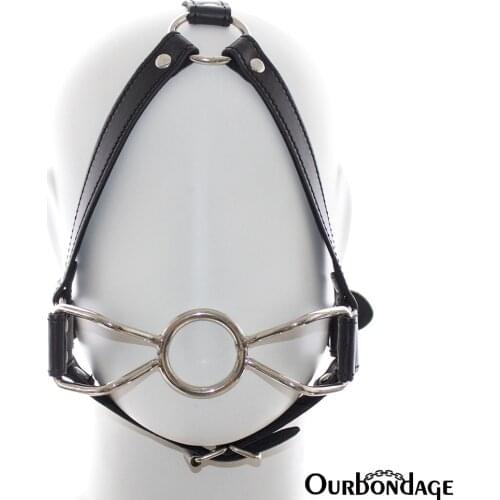 Ourbondage 2 Size PU Leather Band O Ring Mouth Gag Oral Fixation Head Harness Restraints Sex Toys for Men and Women Couples