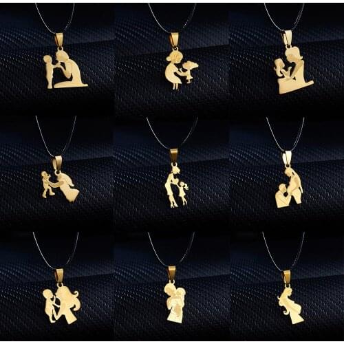 Rinhoo Mom Daughter Stainless Steel Leather Chain Necklace Charm Gold Pendant Necklaces Female Fashion Jewelry Mothers Day Gift