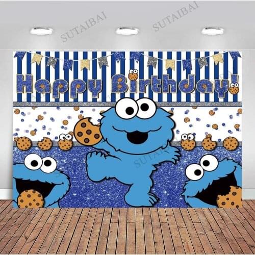 Cookie Monsters Birthday Backdrop Sesame Street Theme Birthday Party Custom Banner Children Photo Background Decoration Prop