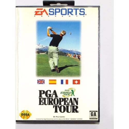 PGA European Tour Game Cartridge 16 bit MD Game Card With Retail Box For Sega Mega Drive For Genesis