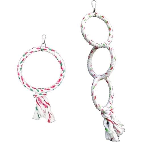 Bird Hanging Perch Cotton Rope Swing Toy Parrot Circle Ring Bird Cage Chewing Climbing Toys One Ring/Triple Rings Bungee