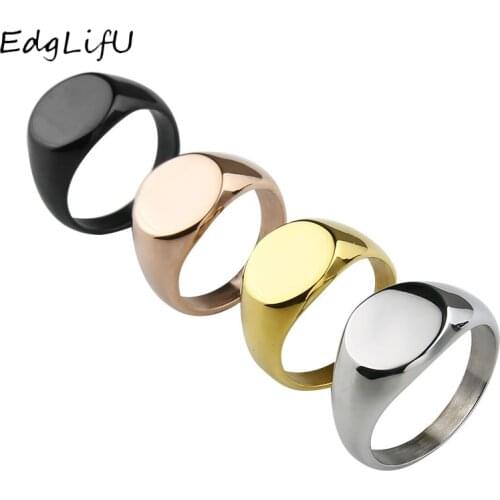 EdgLifU Mens Simple Round 13mm Band Ring Fashion Polished Seal Ring for Women Stainless steel Signet Rings Jewelry