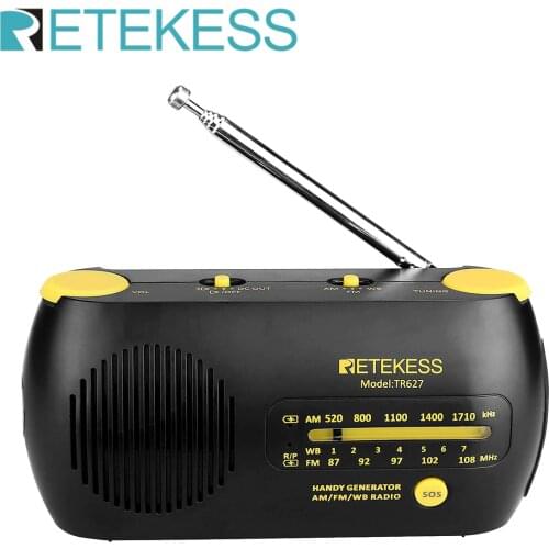 RETEKESS TR627 FM AM NOAA Weather Radio Emergency SOS Hand Crank Solar Receiver With Flashlight MP3 Player Digital Recorder
