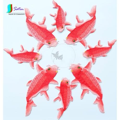 Red Carp Soluble Embroidery Cloth Sew-On Sticker Patch Folk-Custom Animal DIY Clothing Accessories Patch Sticker S0065N