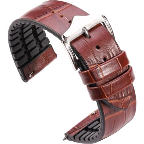 Genuine Leather With Rubber Watch Band 18 20 22mm Black Brown Men Women Waterproof Breathable Watch Strap Accessories