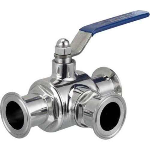 1-1/2" 38mm 304 Stainless Steel Sanitary 3 Way L port Ball Valve 1.5" Tri Clamp Ferrule Type For Homebrew Diary Product