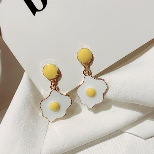 Korean Women Statement Earrings Long Drop Earrings Jewelry Oorbellen 2020 Fashion Yellow White Fried Egg Earrings Cute Fun Gift