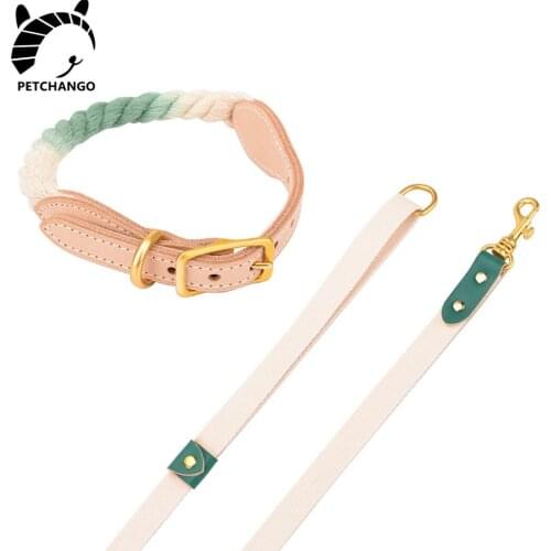 Genuine Leather Dog Collar Rope Collar Leash Set for Dogs Soft Cotton Strip Extra Safe for Small Medium Large Dogs Pet Products