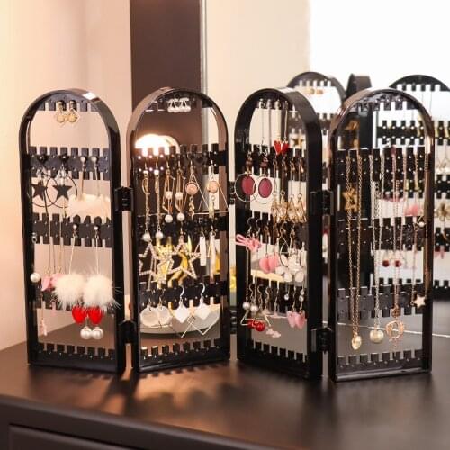 Clear Plastic Earrings Studs Display Rack Folding Screen Jewelry Organizer Earring Necklace Display Stand Holder For Ear Stud