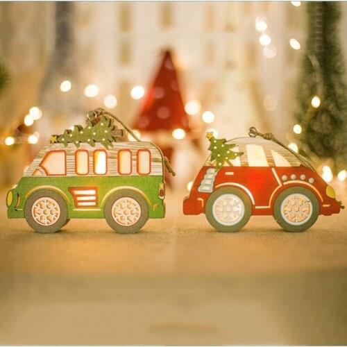Glowing Car Hanging LED Lights Christmas Tree Unique Car Lamp Plate Wooden Ornaments