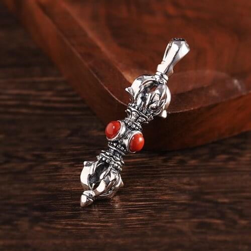 Uglyless Unisex Buddhistic Vajra Pendants Men Women 925 Silver Ethnic Lapis Agate Turquoise Necklaces NO Chains Thai Silver P847