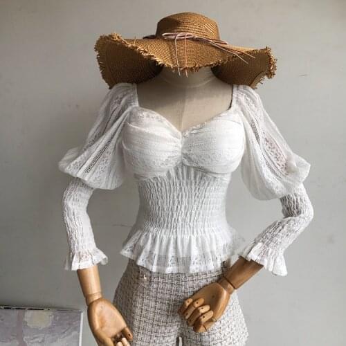 2020 new womens retro royal style puff long sleeve sexy padded slim waist lace blouse shirt tops