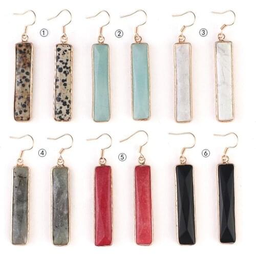 Chic Jewelry Women Trend Minimalist Natural Stone Gold Border Dangle Drop Earrings for Women Vertical Stone Drop Bar Earrings