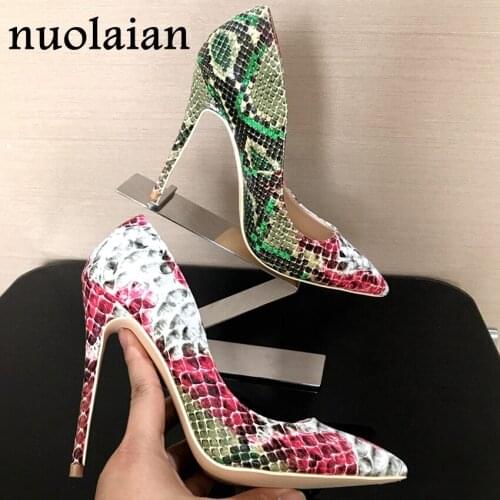 2018 Spring Brand Shoes Woman High Heels Pumps Snake Printed ladies Wedding Shoes Womens Party Sexy Pointed Toe 12CM