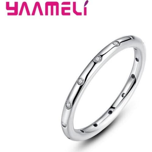 New Fashion Women Enternity Rings Lady Elegant Simple 925 Sterling Silver Clear Rhinestone Crystal Wedding Bridal Jewelry