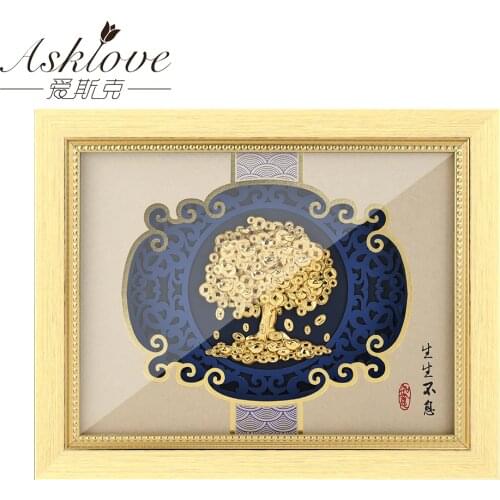 Gold Money Tree Fengshui lucky wealth Gold foil Painting Fortune Tree Wall Art Pictures For Living Room Home Decor Gifts 20x25cm